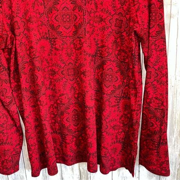 J. Jill Red Printed Long Sleeve Pima Crew Neck Tee - Picture 5 of 7
